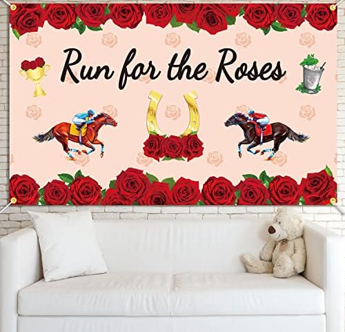 JKQ Run for The Roses Фон Банер 73x43 Инча Кентъки Дерби Фон Банер Кентуккийские конни Надбягвания Вечерни Декорации на Рози