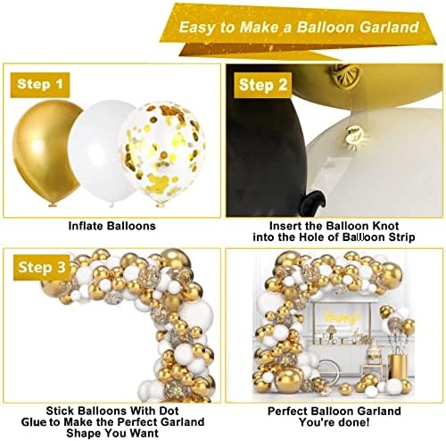 OLFANTAO Набор от Гирлянди от бели и златни балони, 122 бр 18 12 10 5 см, Бели Метални Златни Топки с Конфети,