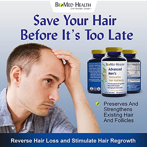 Витамини за растеж на косата BioMed Health за мъже 120ct - DHT Блокер Saw Palmetto с биотин, подобрени восстанавливающими