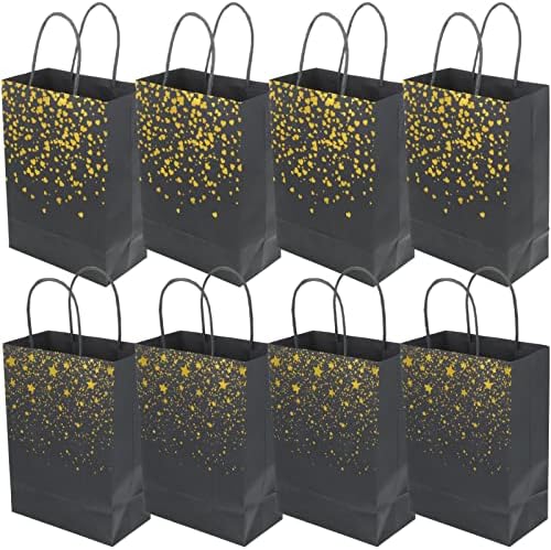 Gadpiparty 8 бр. Хартиени Торбички за Пазаруване, Черни Златни Подаръци чанти, Вечерни Чанти с дръжки, Бизнес