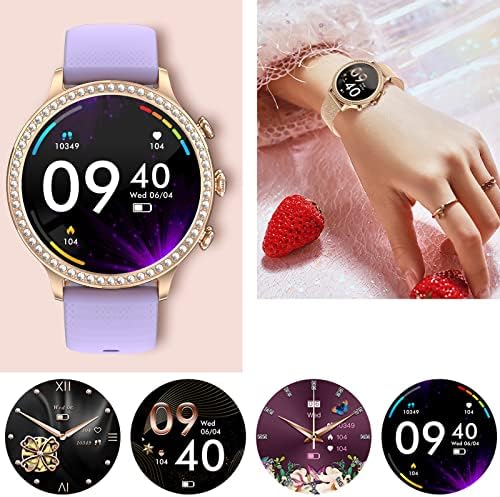 Лилави Умни часовници за жени с Диаманти, Женски Bluetooth-Умен Часовник с функция за отговор на повикването и за Android