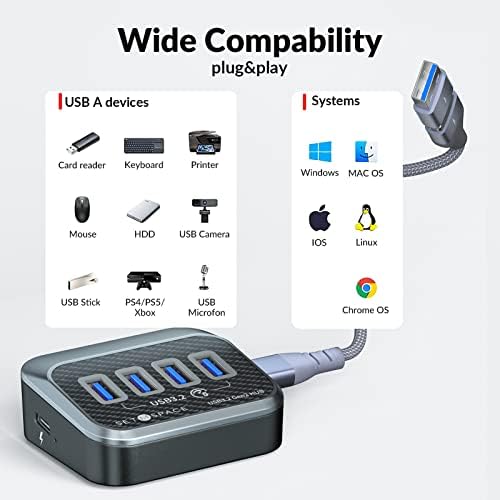 SETMSPACE 4-портов хъб USB C за лаптоп, хъб USB 3,2 5 gbit/s [32 ° Easy Plug и Play], USB-хъб с кабел 2 в 1 за MacBook Pro,