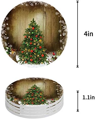 Керамични Поставки за напитки от 4 теми, набор от абсорбираща каменни подложки, въз основа на Коледа Романтичен подарък под формата на Снежинки върху Коледна елха, ?