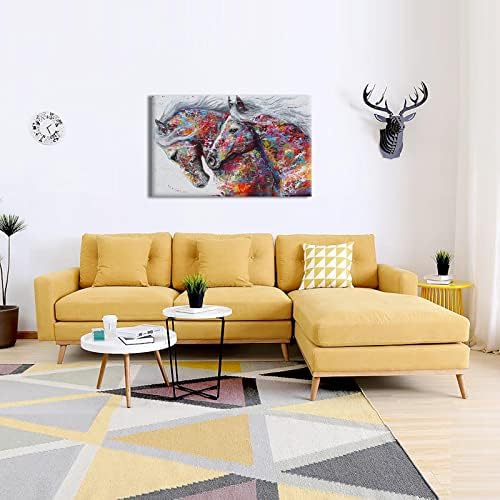 Картини с коне Стенен Декор, Стенно изкуство с Коне, които Тичат Коне, по-Големи Абстрактни Цветни картини с Коне