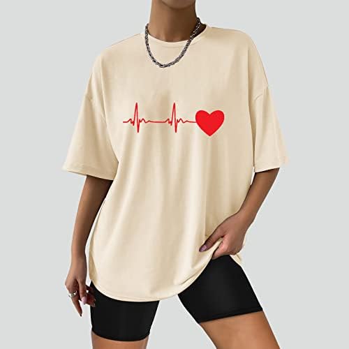 Дамски Блузи Оверсайз Мода Сърцебиене Графичен Естетически Хипи Y2k Летни Дрехи За Група Готини Тениски С Къс Ръкав За Момичета