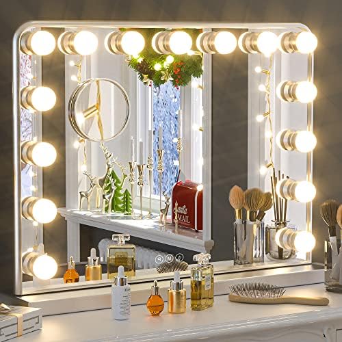 Сребърен Тоалетен огледало Keonjinn с подсветка 15 Сменяеми електрически крушки Голливудское огледало за грим с 2 Сменяеми
