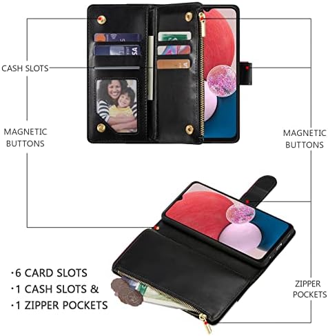 Чанта-портфейл UEEBAI за Samsung Galaxy A14 5G, чанта от изкуствена кожа с магнитно закопчаване, джоб с цип, калъф-поставка,