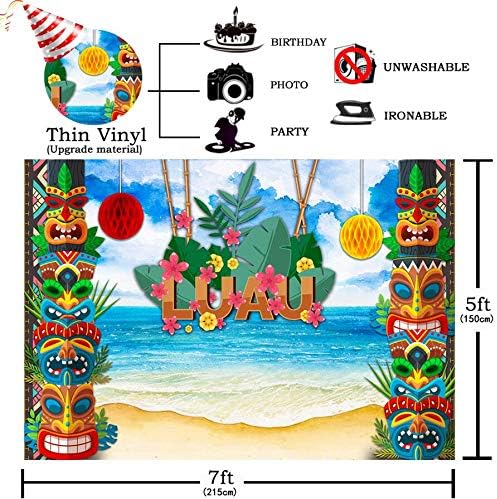 Funnytree 8X6FT Мека Кърпа Luau Фон Хавай Алоха Фон за Снимки Партита Тропическа Лятна Парти Банер Плаж Палмови