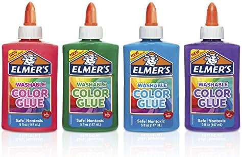Лепило за пране Elmer's, Цветен, 5 мл, брой 4 бр., за приготвяне на Слуз, 5 грама, 4 бр.-Разнообразни