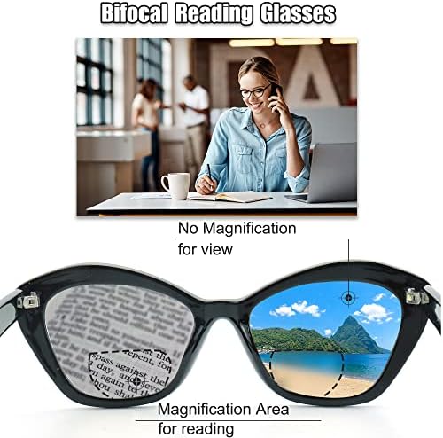 Бифокални очила за четене ESAVIA Cateye за жени, 2 за опаковане, Стилни Компютърни очила за четене на Опра Голям размер, Блокер Синя светлина