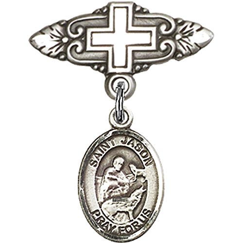 Детски икона от Сребро с Талисман Свети Джейсън и Игла за Икона с Кръст 1 X 3/4 инча