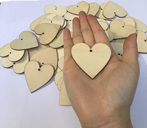 100 Броя 2 Парчета дърво във формата на Сърца, Дървени Орнаменти със Собствените си Ръце, Непълни Предварително