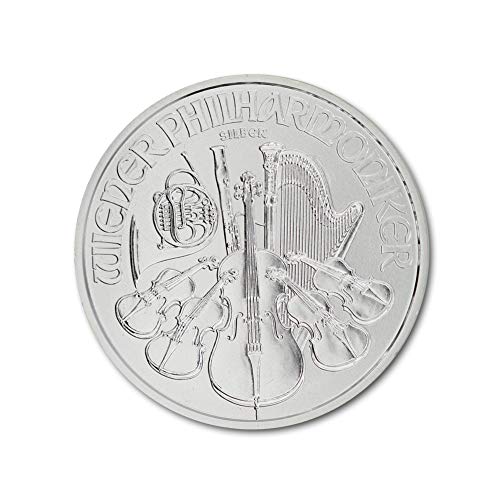 2008 - до Момента (Случаен година) Австрийската сребърна монета на Виенската филхармония с тегло 1 унция, Брилянт, без да се прибягва, със сертификат за автентичността