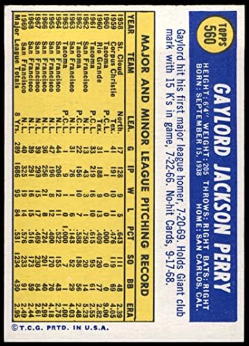 1970 Topps 560 Гейлорд Пери Сан Франциско Джайентс (бейзболна картичка) Ню Йорк /MT Джайънтс