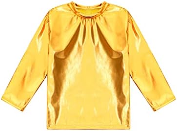 TTAO Детски Активни Тениски с дълъг ръкав, Спортни Потници цвят Металик, Блестящ Пуловер, Риза за Джаз Улични Танци