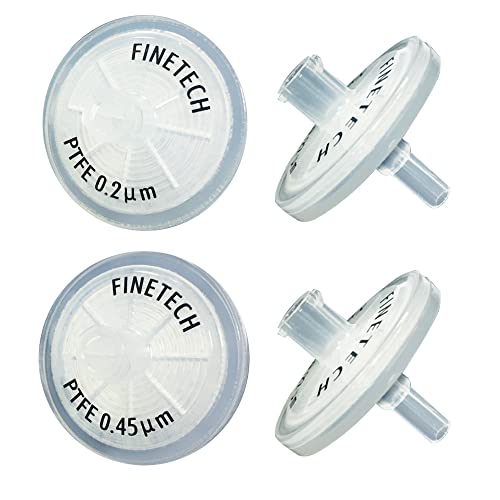 Хидрофобен шприцевые филтри от PTFE с Диаметър 25 мм с размер на порите 0,22 микрона за лаборатория за филтриране на Finetech (опаковка от 100 броя) Тайванското производство (?