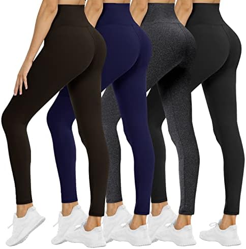 4 Опаковки Леггинсов за жени - Меки Непрозрачни Черни Панталони за йога с контрол на корема с висока талия