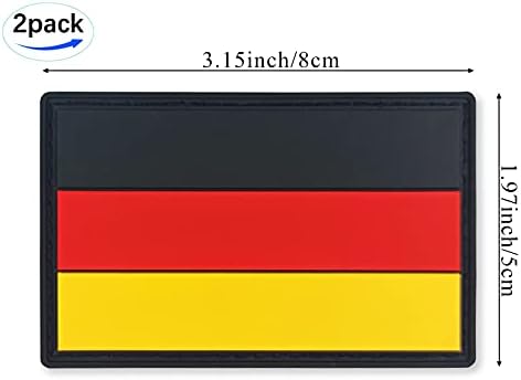 JBCD Нашивка с флага на Германия, Немска тактическа нашивка - PVC Гумена нашивка с цип кука и контур (2 опаковки)