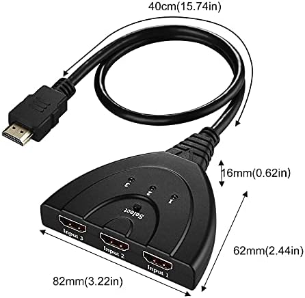 HDMI превключвател, Сплитер HDMI 1080P / 4K 3 в 1 изход, 3-Портов превключвател, HDMI-HDMI кабел с косичкой, Поддържа