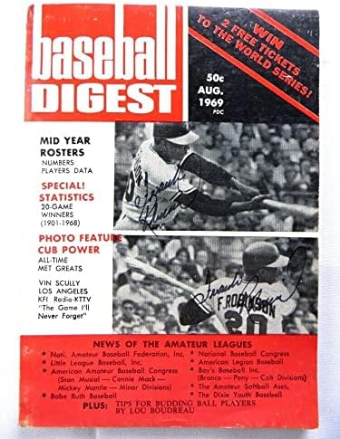 Списание Baseball Digest '69 с Автограф на Франк Робинсън два Пъти Подписа JSA AG39542 - Списания MLB с автограф