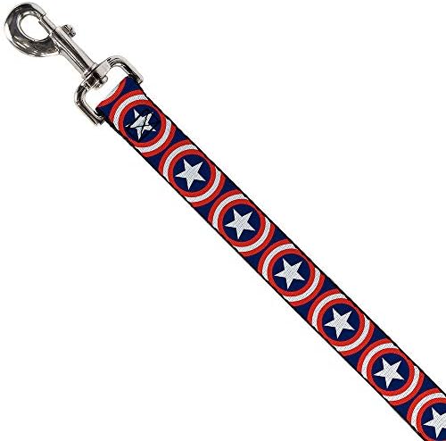 Каишка за домашни любимци, с цип за Captain America Shield Repeat Navy - 6 Фута на дължина - 1 сантиметър в ширина