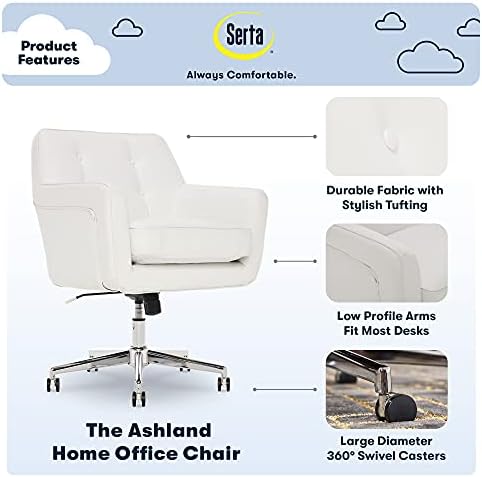 Кресло за домашен офис Serta Style Ashland от Чиста Бяла Ламинирани Кожата