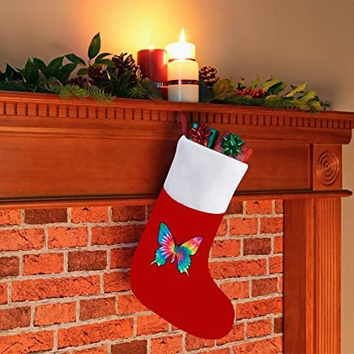 Коледни Чорапи с Папийонка Червено Кадифе, с Бял Пакет шоколадови Бонбони, Коледни Декорации и Аксесоари за