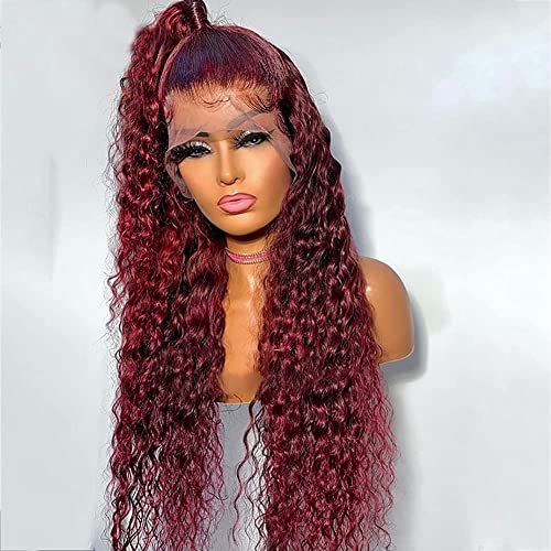 99j Бордо Перуки от естествена коса на дантели, предварително выщипанные бразилски Косата Реми Virgin, Къдрава Перуки от