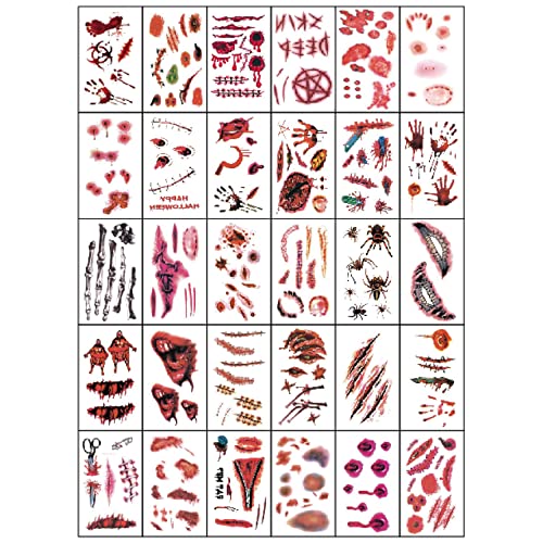 Страшно стикер с белег на Хелоуин, Комплект за грим Зомбита на Хелоуин, на Временни Татуировки с Фалшива Кръв, Кровоточащая