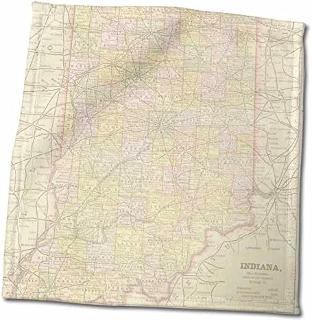 3dRose PS Vintage - Реколта карта Индиана, САЩ - Кърпи (twl-178872-3)