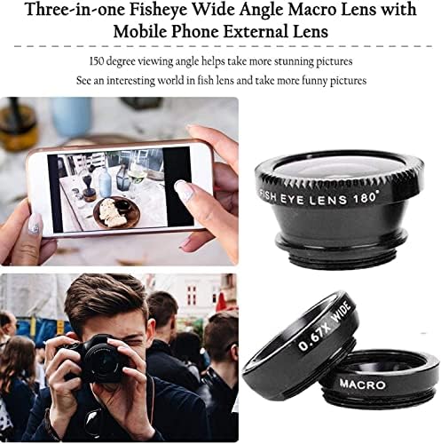 Сребърен Комплект Лещи за камера на мобилен телефон 3 в 1, Широкоъгълен и Макро-обектив Рибешко око, Универсален