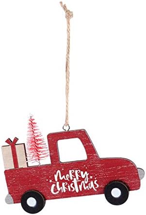 WINOMO Червен Багажника Коледен Окачен Украшение Дървена Селска Къща Фигурка Пикап Коледно Дърво Topper Висулка Занаяти