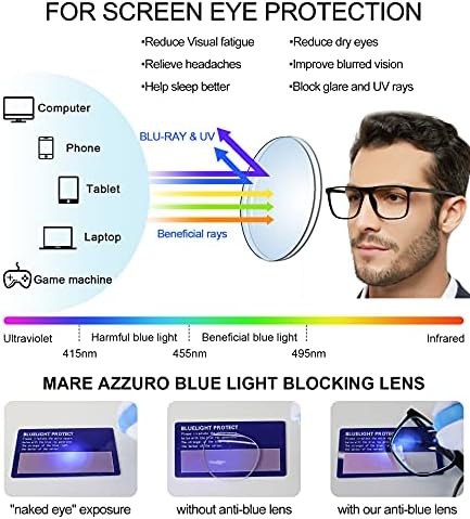 MARE AZZURO Сини светозащитные Очила за четене Мъжки големи квадратни компютърни ридеры 0 1.00 1.25 1.50 1.75 2.00