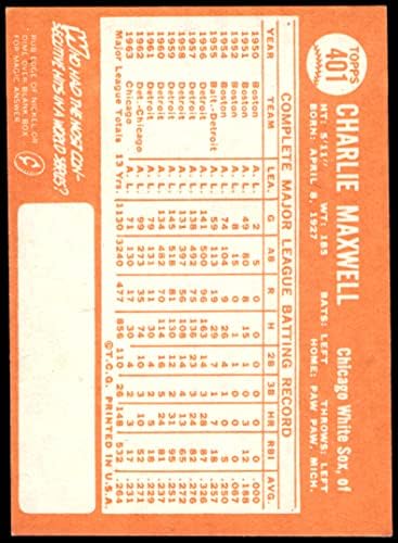1964 Топпс 401 Чарли Максуел Чикаго Уайт Сокс (бейзболна картичка) VG/БИВШИЯ Уайт Сокс