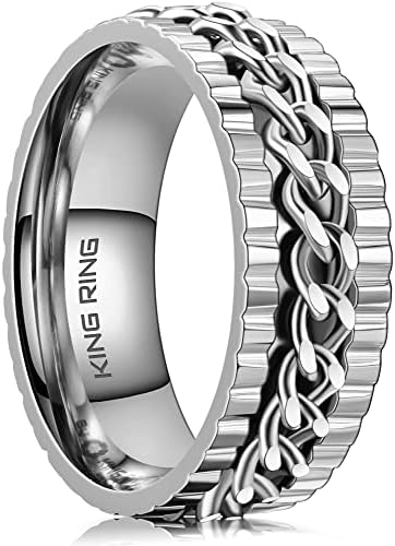 King Ring 8mm Fidget Ring – Пръстен от неръждаема стомана за облекчаване на стрес, Безпокойство, пръстен-непоседа за мъже и жени, Веригата-ръб за по-лесно въртене