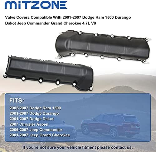 Капак клапани лявата и дясната страна MITZONE с подложки и гайки са Съвместими с 2001-2007 Dodge Ram 1500 Durango Dakot