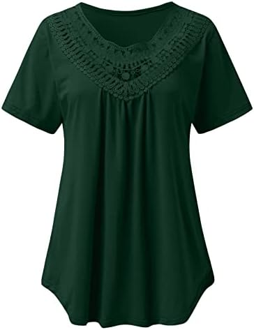 N67 - Dr. Лаймово-Зелена Тениска с къс ръкав за Жени, Дантела Силует, Ликра, Без Кацане, по-Големи Размери, Основни Върхове