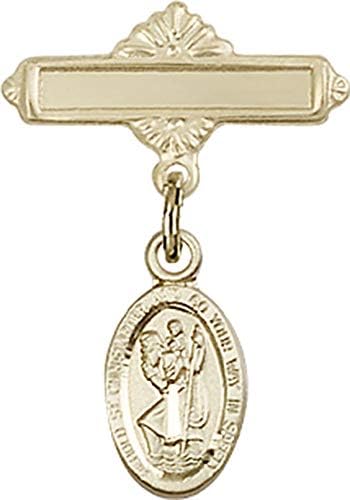 Детски икона Jewels Мания амулетом на Св. Кристофър и полирани игла за бейджа | Детски иконата със златен пълнеж