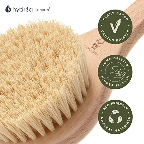 Hydrea London Dry Body Brush – Висококачествена Отшелушивающая четка за суха кожа с Кактусовой Четина, Веганская Суха четка