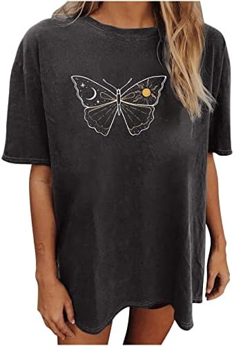 Дамски Ризи с дълъг ръкав, Свободна Женска Риза Оверсайз, Тениска С Принтом, Блуза с Лунна Пеперуда Свободно Намаляване