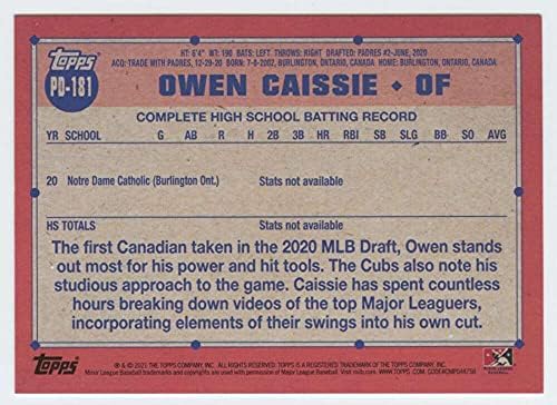 2021 Дебют Topps Pro PD-181 Бейзболна картичка начинаещ Оуен Кэйсси AZL Cubs RC 2021