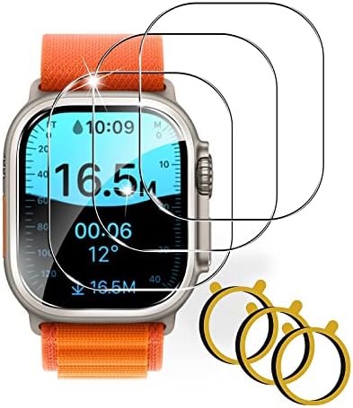 3 Бр. Защитно фолио от закалено стъкло за Apple Watch Ultra 49 мм, твърдост 9H, Без мехурчета, 2.5 D, Тъчпад, HD