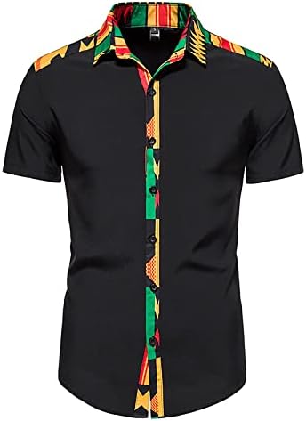 WENKOMG1 Тениски с Къс Ръкав за Мъже, Пролетно-Летни Ризи, широки Ризи С Африканските Принтом, Ежедневни Градинска Hoody