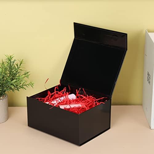 Подарък кутия 1 бр. с магнитна закопчалка размер 8x6x4 инча, Сгъваема лъскава черна сгъваема кутия за младоженеца,