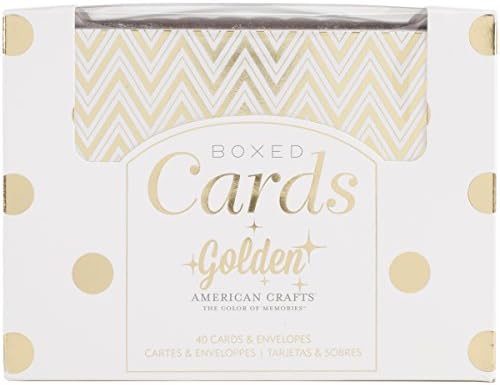 Златен комплект картички и пликове формат А2 (4,24 X5,5) с блестящи златни фолио от American Crafts, 40 картички