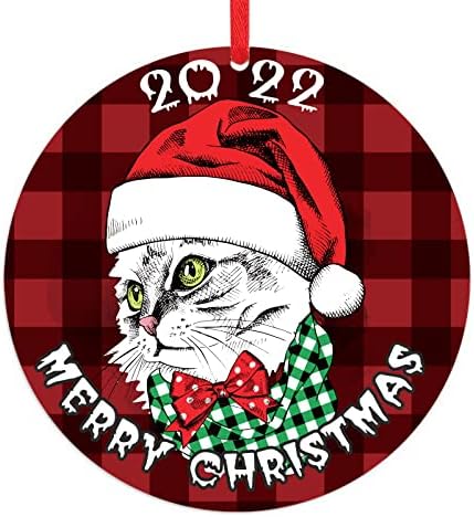 PETCEE Cat Коледна Украса 2022 Котки Украса за Коледната Елха 3 Смешно Котка в Коледната Шапка на дядо коледа Декорации на