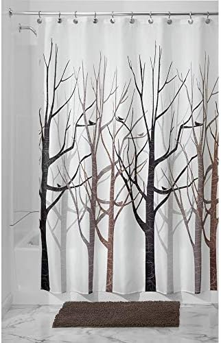Завеса за душ IDesign Fabric Forest за баня Домакин, Гост, на Децата, на Общежитието на Колежа, 72 x 72, Черно-сиво