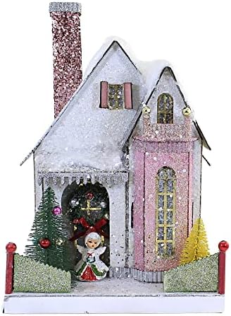 Коледна Къща Снежен Ангел От картон, Селски Осветление в Ретро стил - 1, Коледна декорация за дома в стил Пуц, 11,0 инча - Hou321