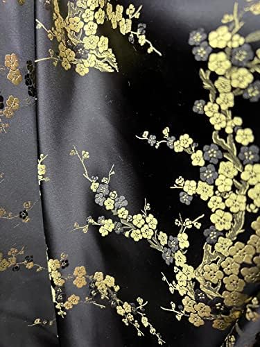 Китайски Сатен плат от брокат с цветя модел Kori Black Gold Plum Blossom за Чонсам/Ципао, Дрехи, Костюми, Тапицерия