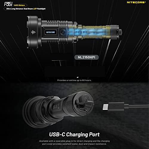 Фенерче Nitecore P35i LEP, 3000 Лумена, дължина на хода 1804 ярд, която се презарежда чрез USB-C с организатора